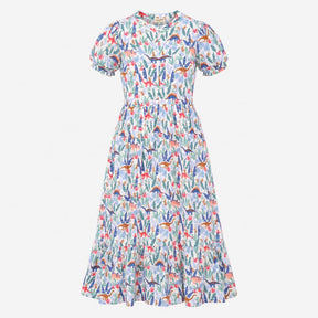 Tiered Midi Dress Dinosaur Botanical Print