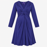 Royal Blue Knot Front Long Sleeve Maternity Dress