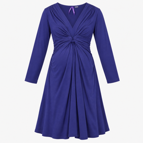 Royal Blue Knot Front Long Sleeve Maternity Dress