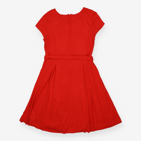 Red fit and flare midi dress with belt