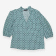 Blue Green Geometric V‑Neck Blouse – 3/4 Sleeve