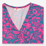 Dress Pink Teal Floral Jersey Faux Wrap Midi