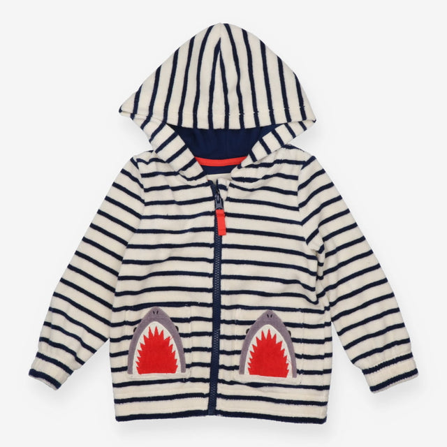 Towelling zip up hoodie shark pockets