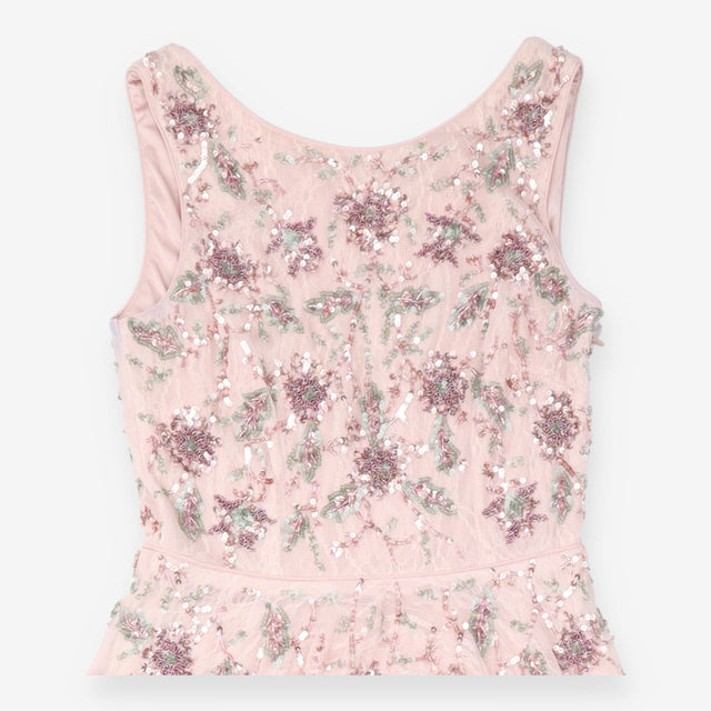 Midi Dress Blush Pink Floral Sequin Beaded Tulle A