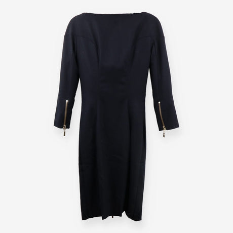 Mini Wool‑Mix Dress – Black with Gold Zip Details