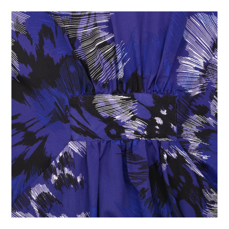 Royal Blue White Abstract Floral V Neck Kimono Sle