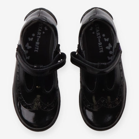 Shoe black patent T-bar velcro