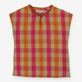 Orange Check Sleeveless Blouse Organic Cotton