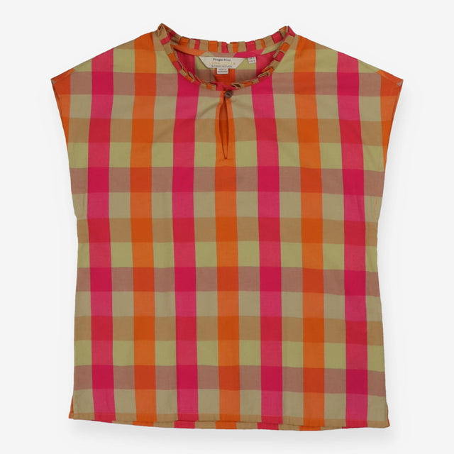 Orange Check Sleeveless Blouse Organic Cotton