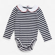 Bodysuit Long Sleeve Collared Navy and White Strip