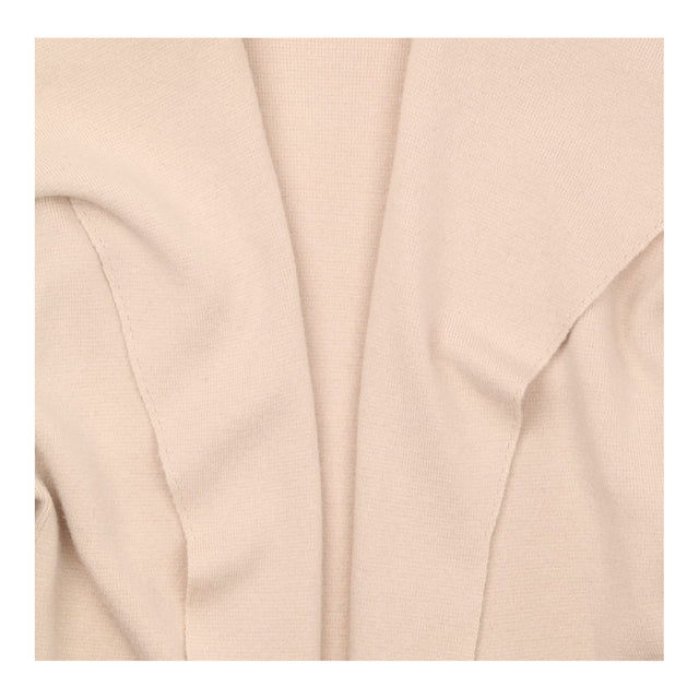 Cardigan Beige Open Front Shawl Collar Ribbed Slee