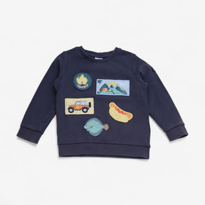 Sweater navy camping badges