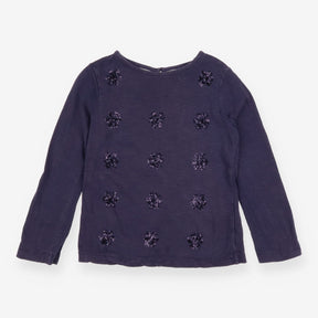 Tee LS navy blue sequin snow flakes