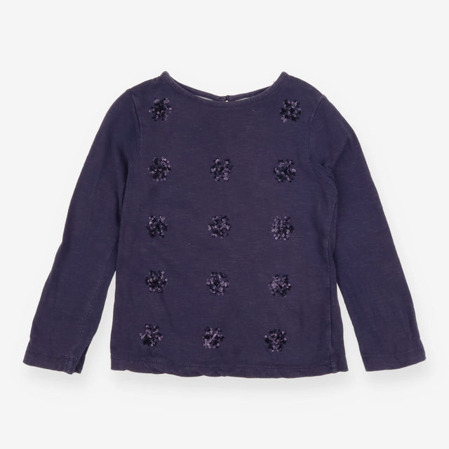 Tee LS navy blue sequin snow flakes