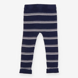 Blue and white striped knit leggings