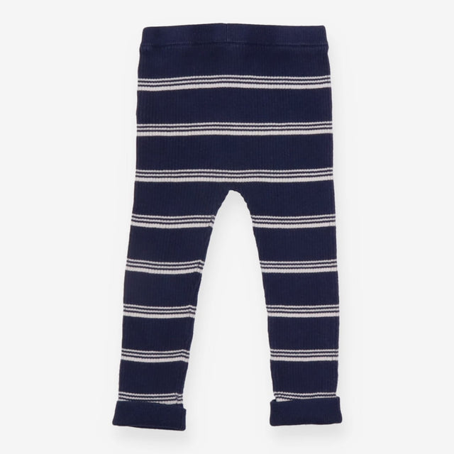Blue and white striped knit leggings
