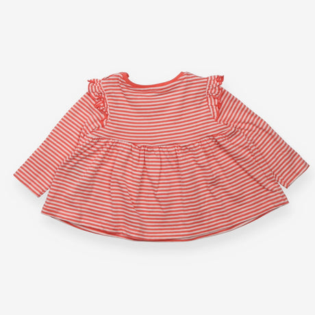 Coral Striped LS Tunic with Frill Shoulders