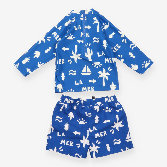 Swim set Rash vest shorts blue palm trees
