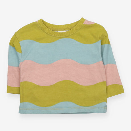 T-shirt wave stripe pink green & blue