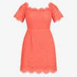 Dress Coral Pink Lace Off Shoulder Short Sleeve Mi