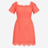 Dress Coral Pink Lace Off Shoulder Short Sleeve Mi