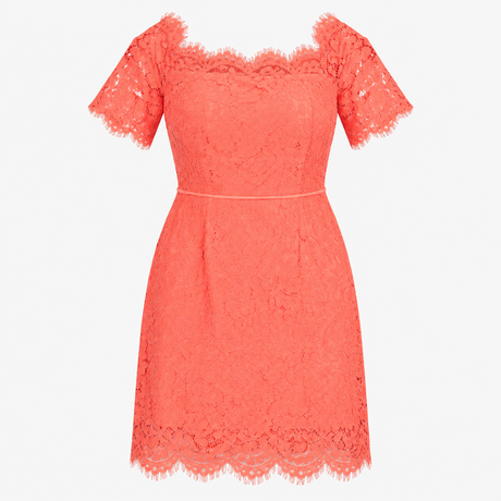 Dress Coral Pink Lace Off Shoulder Short Sleeve Mi