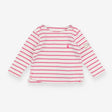 White long sleeved t-shirt with pink stripe