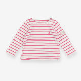White long sleeved t-shirt with pink stripe