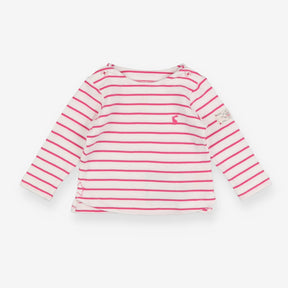 White long sleeved t-shirt with pink stripe