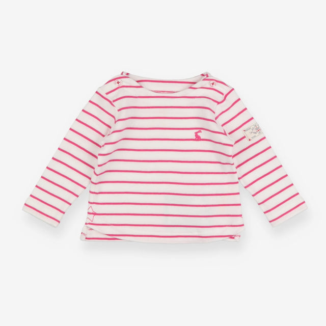 White long sleeved t-shirt with pink stripe