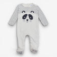 Sleepsuit White Grey Stripe Panda