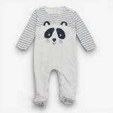 Sleepsuit White Grey Stripe Panda