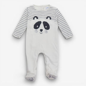 Sleepsuit White Grey Stripe Panda