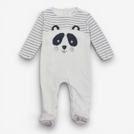 Sleepsuit White Grey Stripe Panda