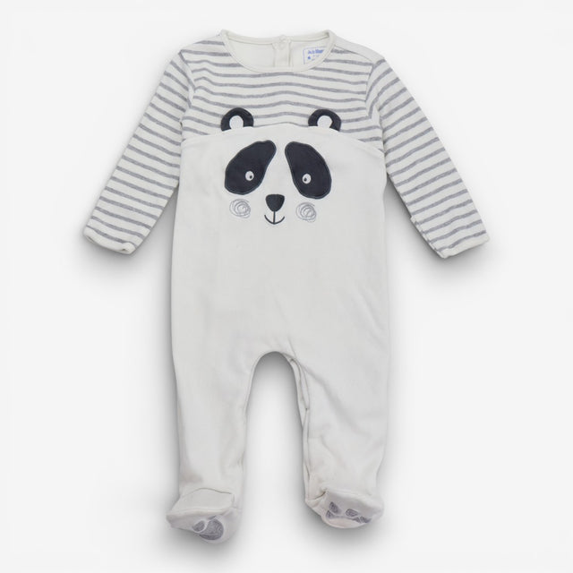 Sleepsuit White Grey Stripe Panda