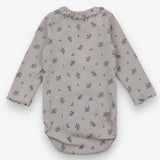 Bodysuit cream ribbed purple flowers