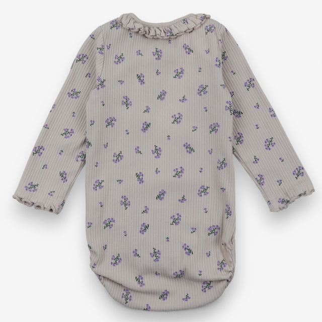 Bodysuit cream ribbed purple flowers