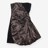 Mini Dress Black Metallic Satin Draped Overlay