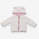 Fleece white sheep with pink stripe lining 