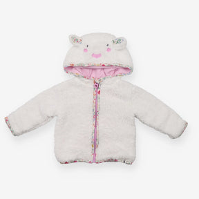 Fleece white sheep with pink stripe lining 