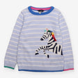 Jumper Knit Blue Stripe with Rainbow Zebra Appliqu
