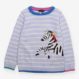 Jumper Knit Blue Stripe with Rainbow Zebra Appliqu