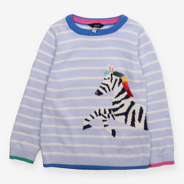 Jumper Knit Blue Stripe with Rainbow Zebra Appliqu