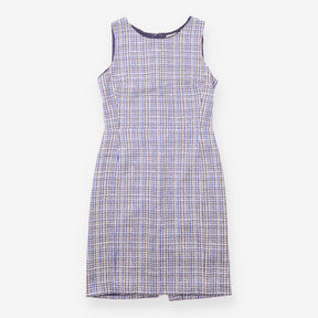 Dress Blue Cream Textured Tweed Sleeveless Shift