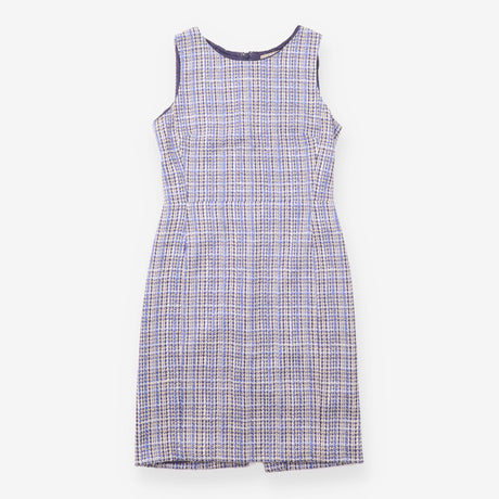 Dress Blue Cream Textured Tweed Sleeveless Shift