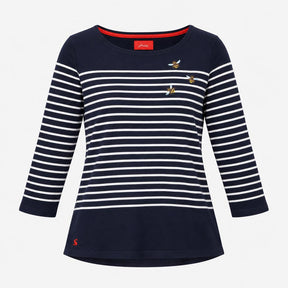 Top Navy White Striped Bee Embroidered Harbour