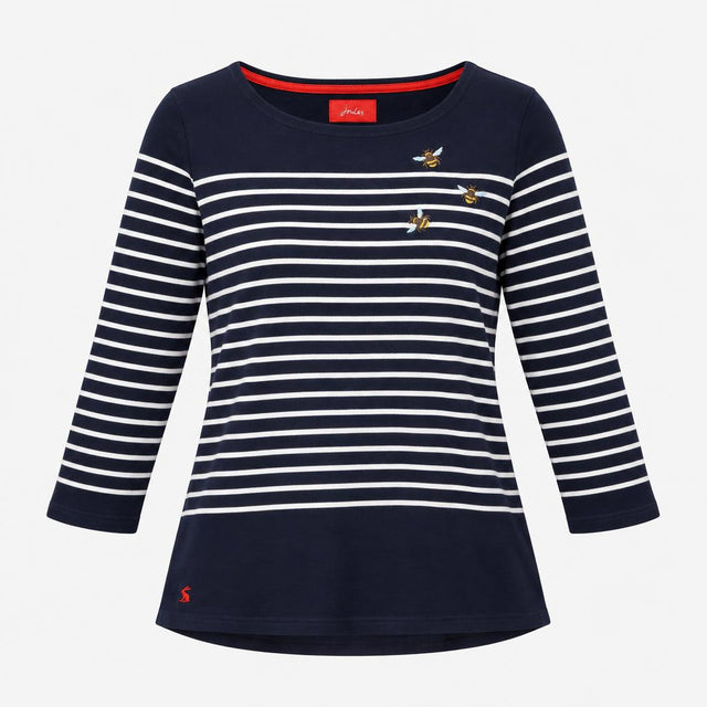 Top Navy White Striped Bee Embroidered Harbour