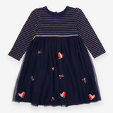 Navy Robins and Holly Dress with Underskirt