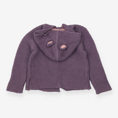 Purple hooded knit cardigan with ears