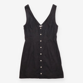 Hemp Blend Button Front Mini Dress Black